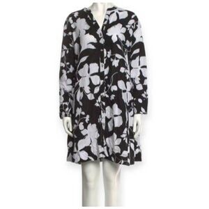 CYNTHIA ROWLEY BLACK & WHITE FLORAL LINEN TENT DRESS W/POCKETS SZ.L EUC.